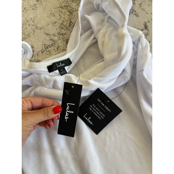 Lulus How Much I Care White Velvet Off-the-Shoulder Midi Dress Size XL Bridal - Picture 4 of 7